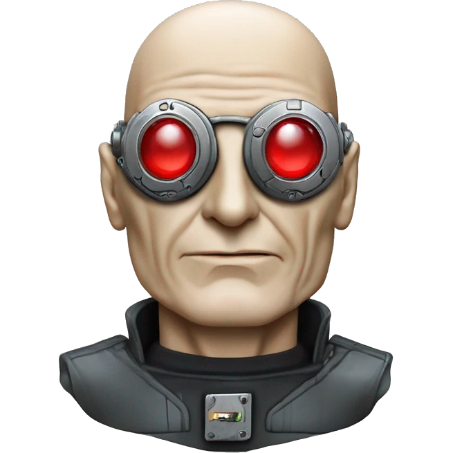 Jean luc picard from Star Trek assimilated by the Borg, with mechanical metal covering one eye with a red glass lens emoji