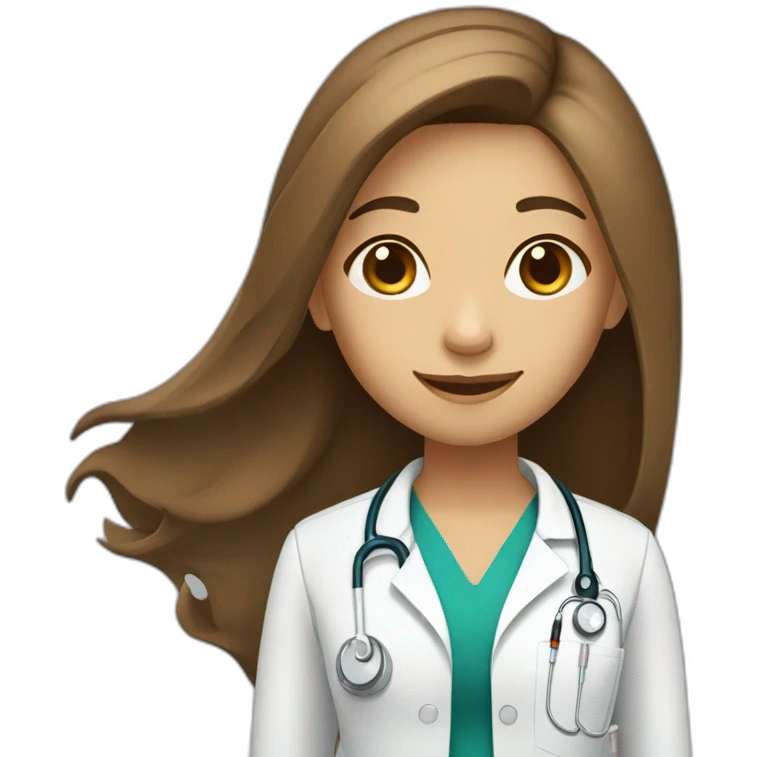 A brown long straight hair girl doctor with light brown skin with syringe smiles emoji