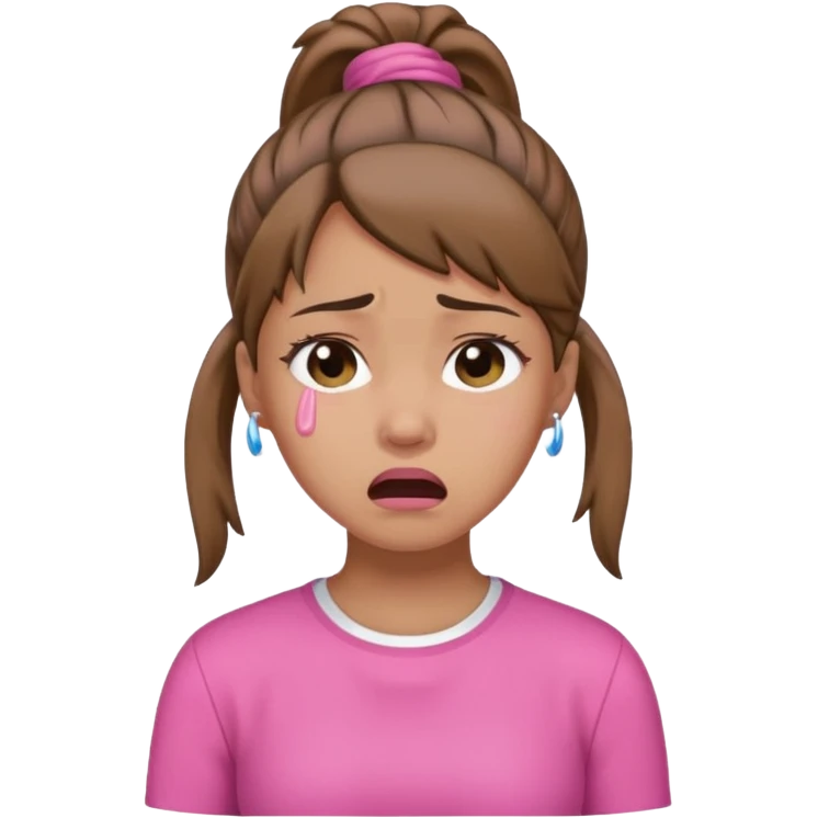 Amethy 14 2 crying (Light skin girl with brown ponytail wearing pink outfit being in tears) emoji