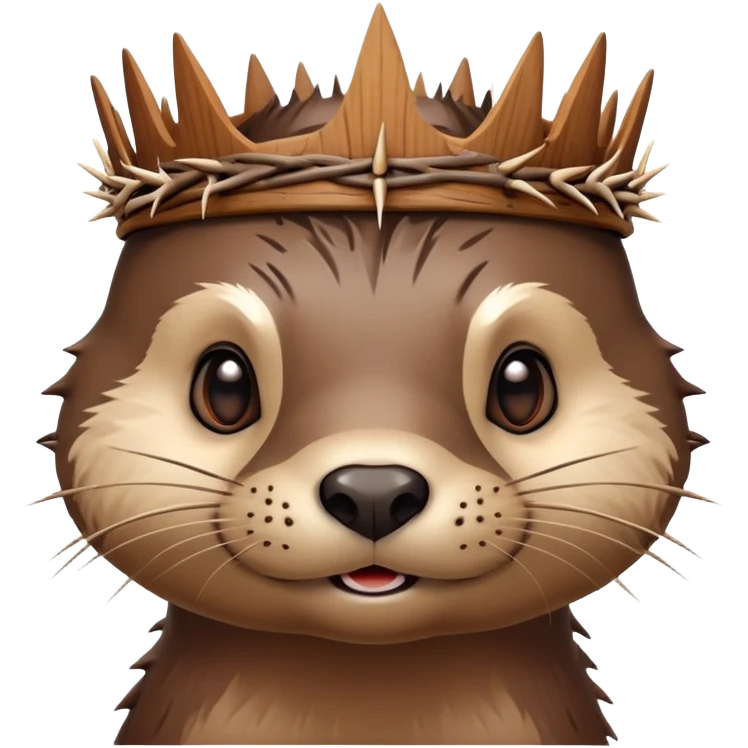 really cute confused otter face with wood christian spiky asymmetric Crown of thorns emoji