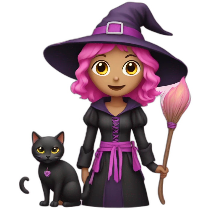 Witch with a cat pink  emoji