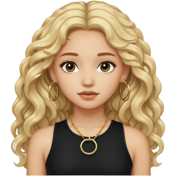 Im a girl whos lightskin, i have wavy long hair and i usually wear a black crop top with small gold hoop earrings emoji