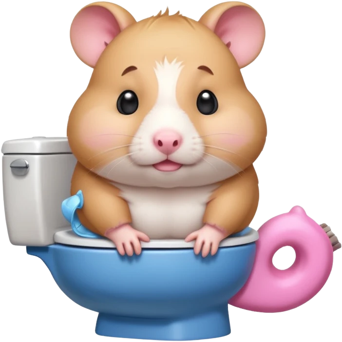 Cute chubby cartoon-style hamster sitting on toilet pooping looking as if he had an accident emoji