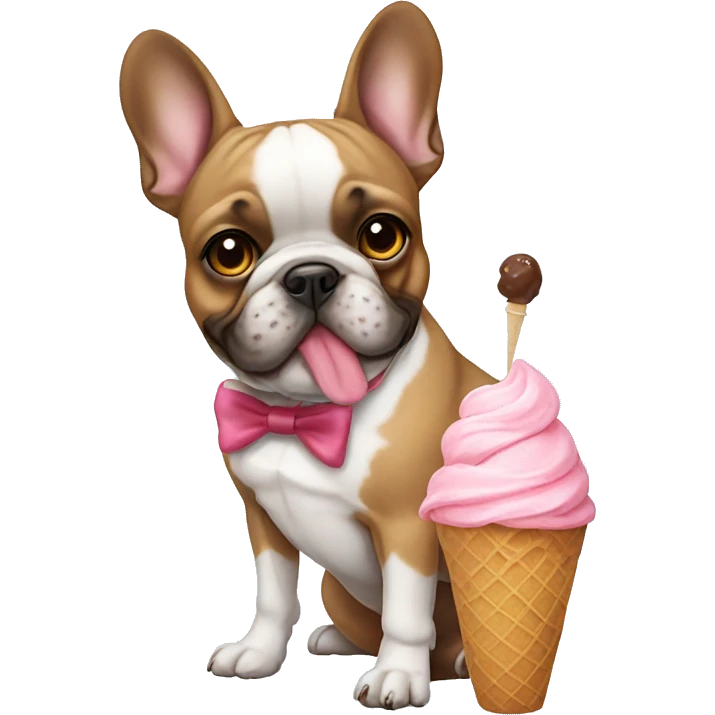 Frenchie with bow and ice cream emoji