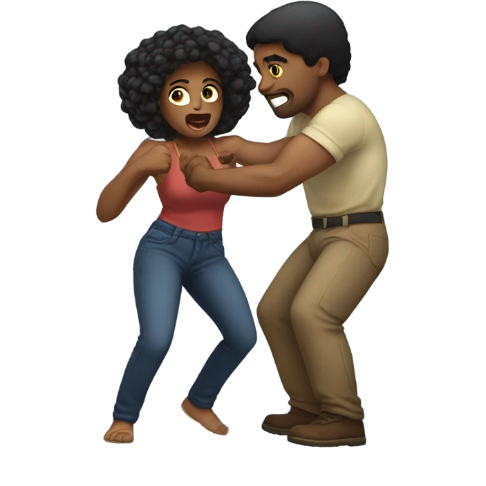 Black woman and Hispanic man play fighting emoji