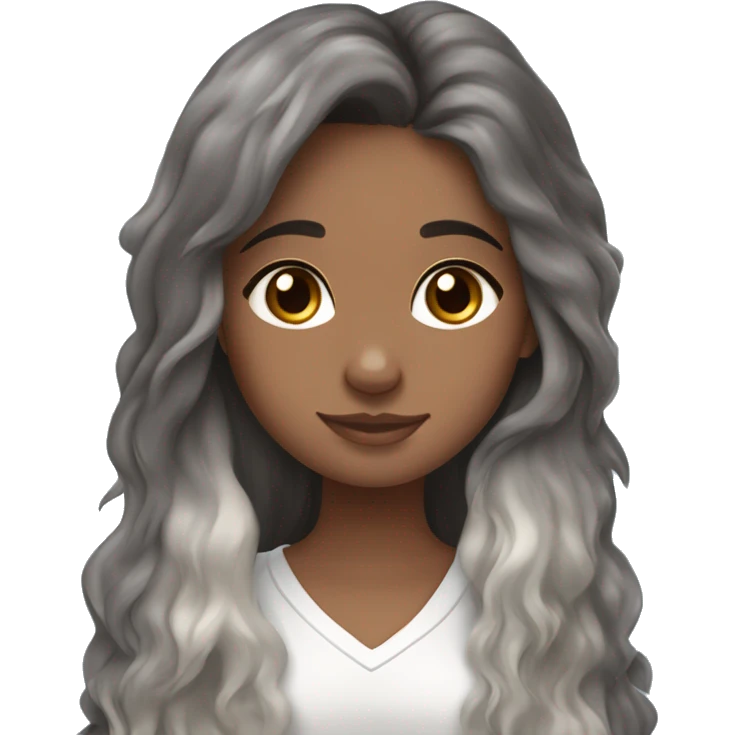 Girl with long brown hair holding blue merle Australian shepherd emoji