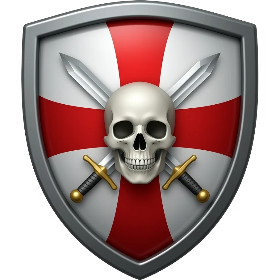 Templar cross on shield with swords in middle and Skull emoji