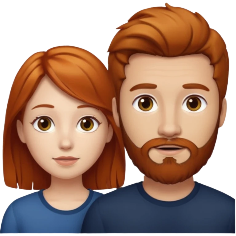 👩🏼‍❤️‍👨🏽 Something like this, but make the guy more lighter and give the girl a bit more red hair like ginger style make the guy have dark brown hair, same with the beard and add her in the middle top emoji