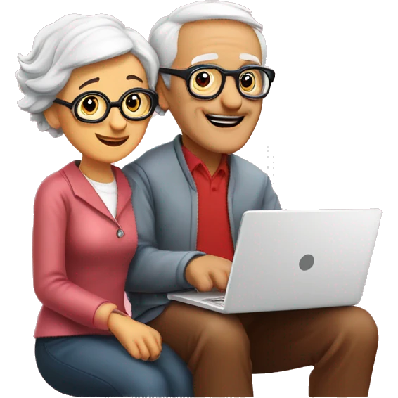 nerd Grandparents in Day St Valentines with laptops emoji