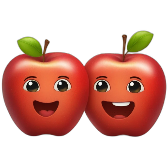Cute two red apple face holding a poster text 'hello "    emoji