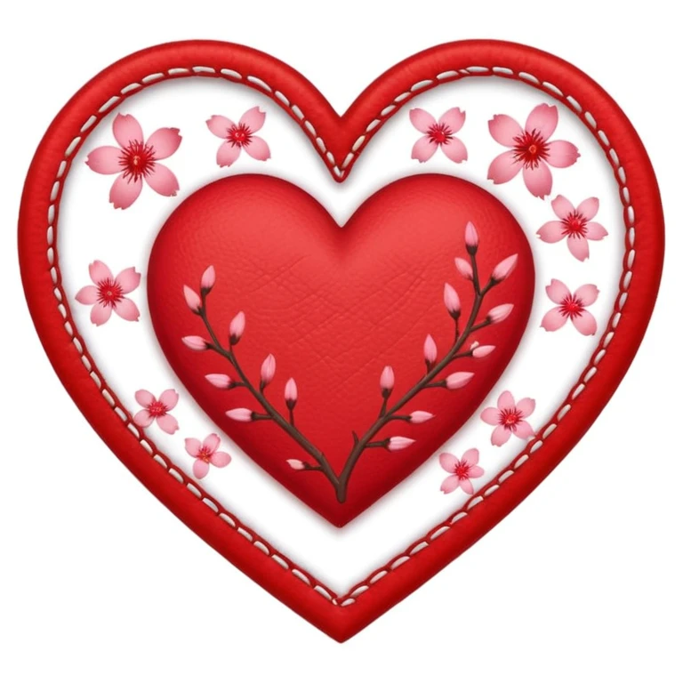 heart with sakura and stitched border emoji