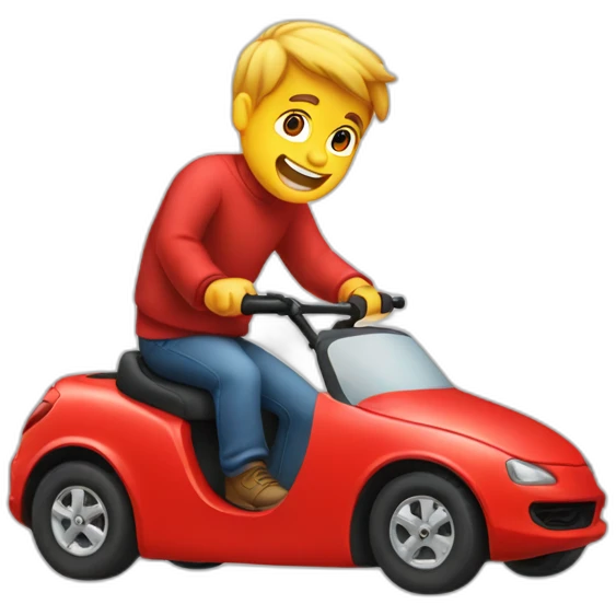 Guy riding tiny red car emoji
