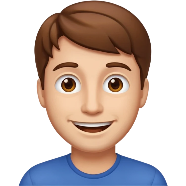 brown-haired man emoji, no beard, no mustache, joyful expression emoji