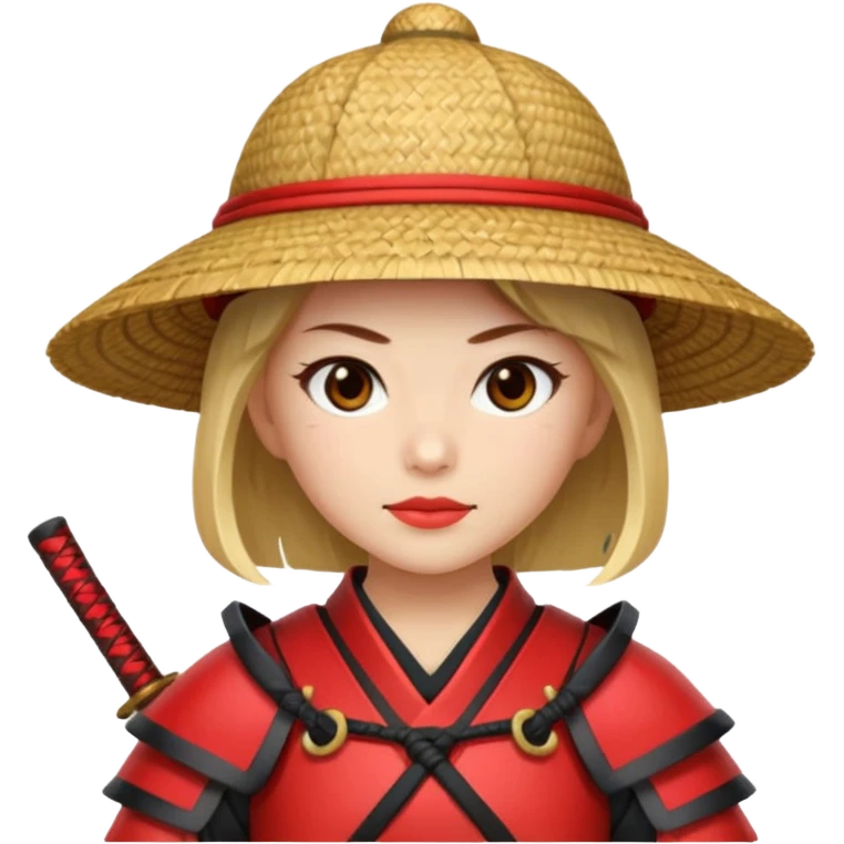 Samurai with straw hat, Warrior in red samurai armor, female, emoji