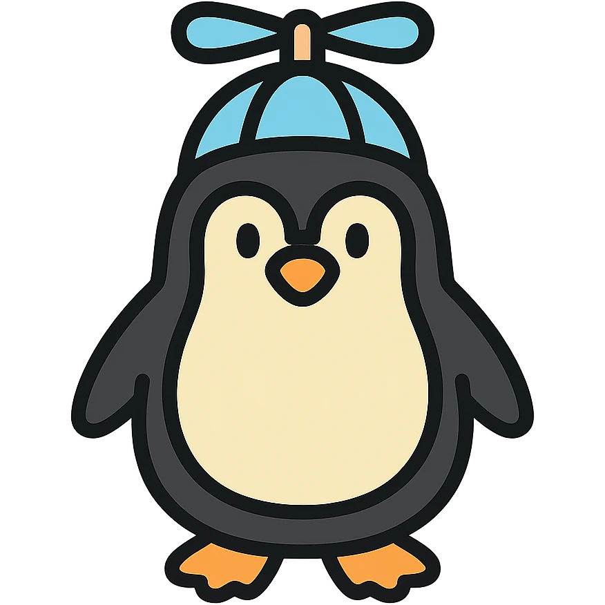 simple penguin with a blue propellor cap, flat icon style emoji