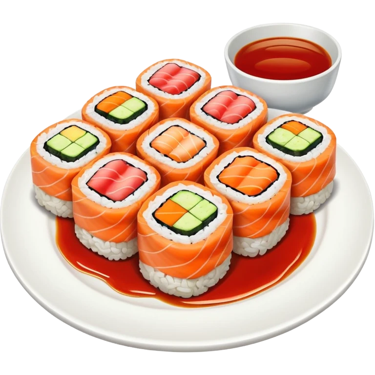 Sushi rolls with sauce on top in a plate emoji