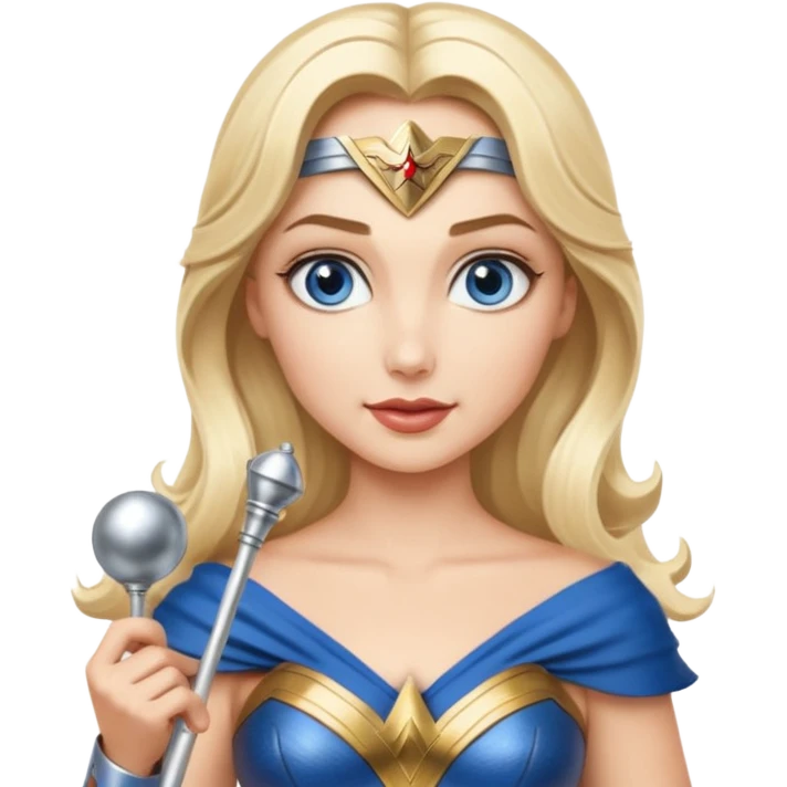 Blonde blue eyes Wonder Woman holding bell and short white orchestra conductor’s baton  emoji