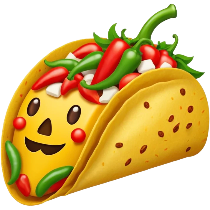 Mexican cuisine humanless avatar in bright style illustration. Taco with peppers, colorful palette, simple shapes, flat design, festive and bold. emoji