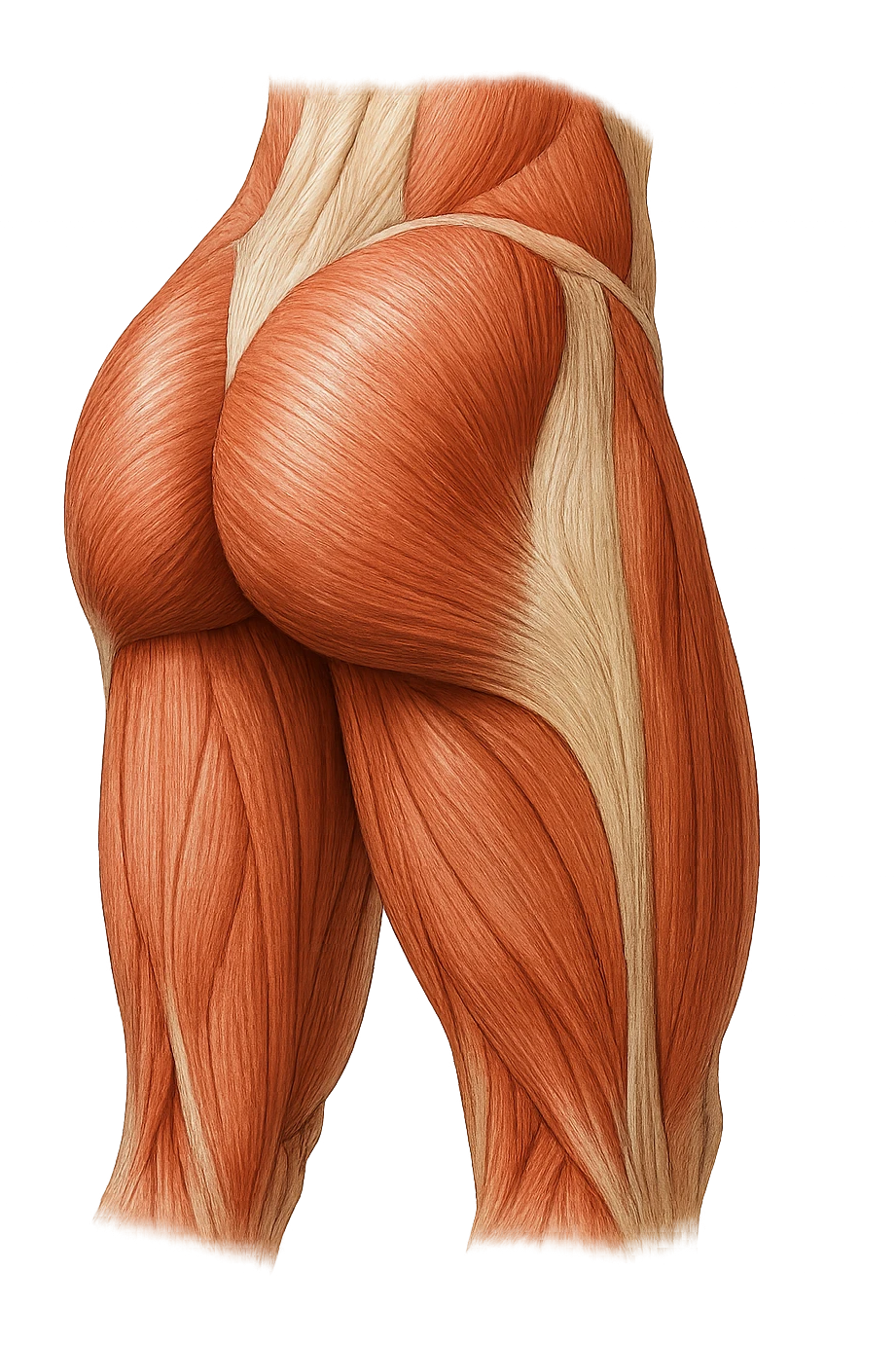 muscoli del gluteo anatomico, iperrealistico 4k, isolato su sfondo bianco emoji