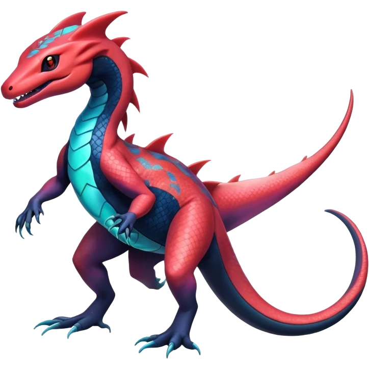 Colorful Iridescent Exotic Salandit-Aurorus-Salazzle-Salamence-Fakémon-hybrid-creature (full body)  emoji