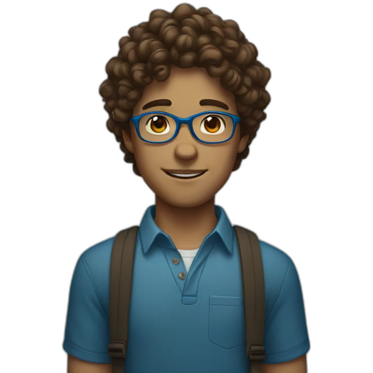 Boy with long brown curly hair and round blue glasses emoji