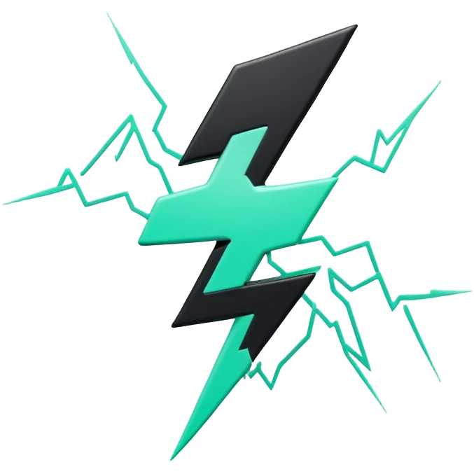 Énergie (Energy), 3D techy icon with black and mint green (#B5F4D3) color scheme, power lightning bolt with circuit patterns emoji