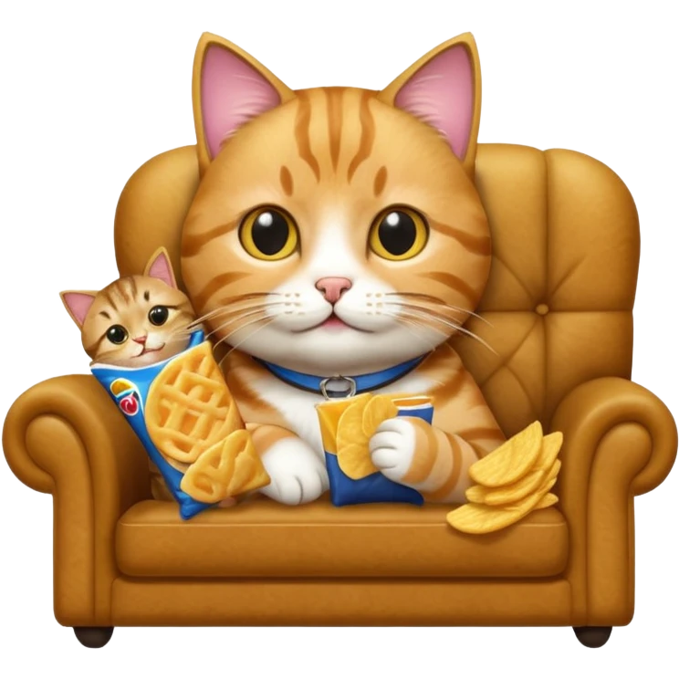 A cat on a coach eating crisps  emoji