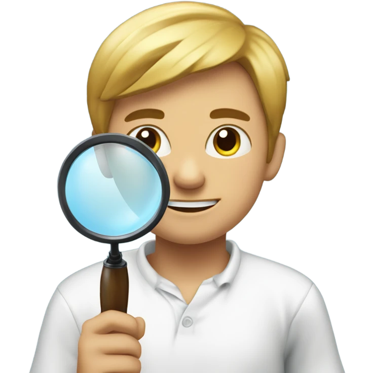 boy in white shirt indoors, with cofia and Magnifying sup emoji