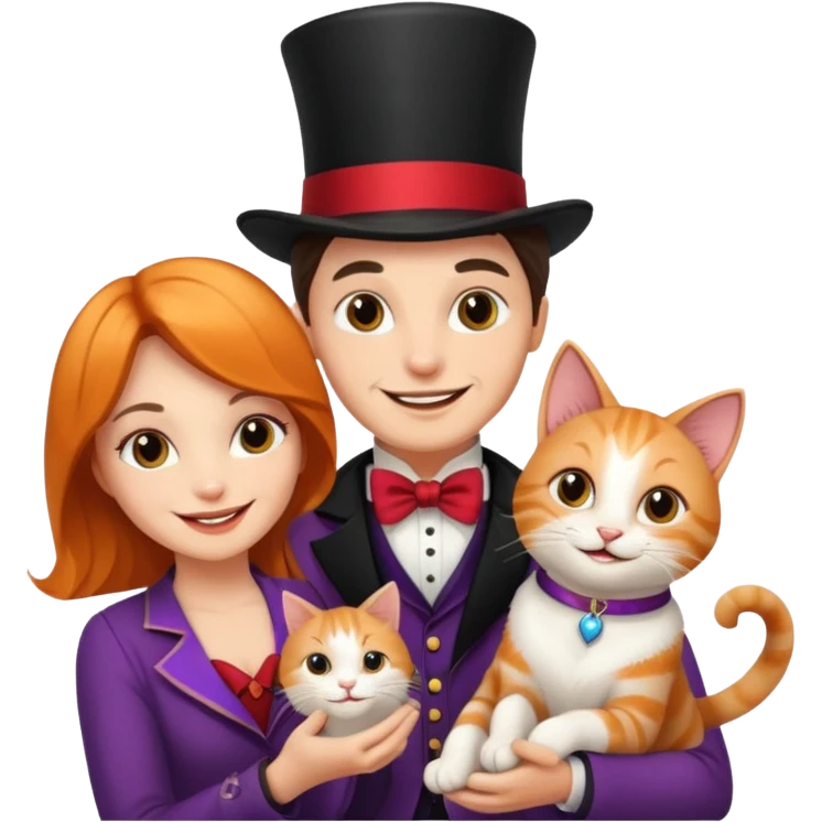 magician couple and their pet cat emoji