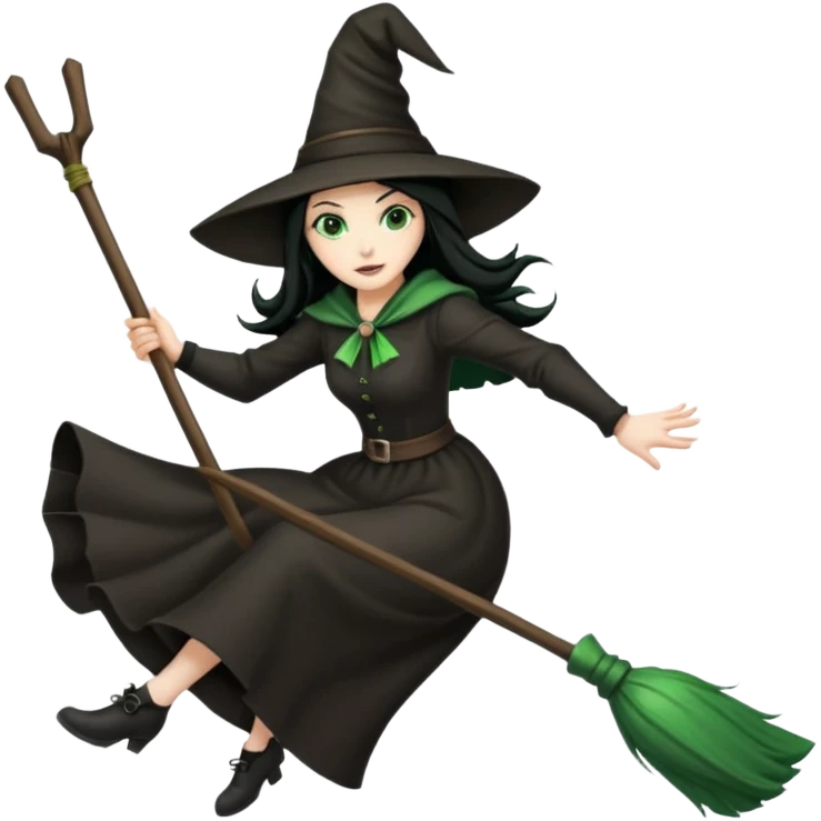 wicked looking witch flying high in the air on a broom emoji