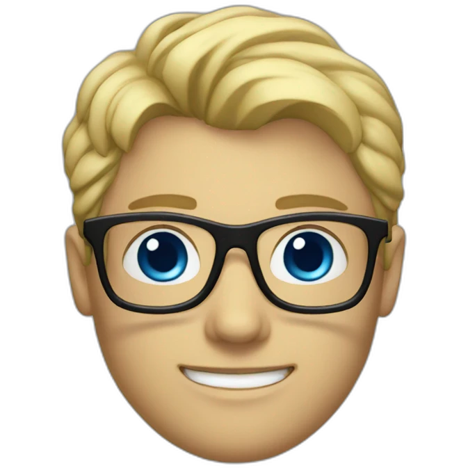A blonde guy with black glasses, palid skik tone with blue eyes emoji