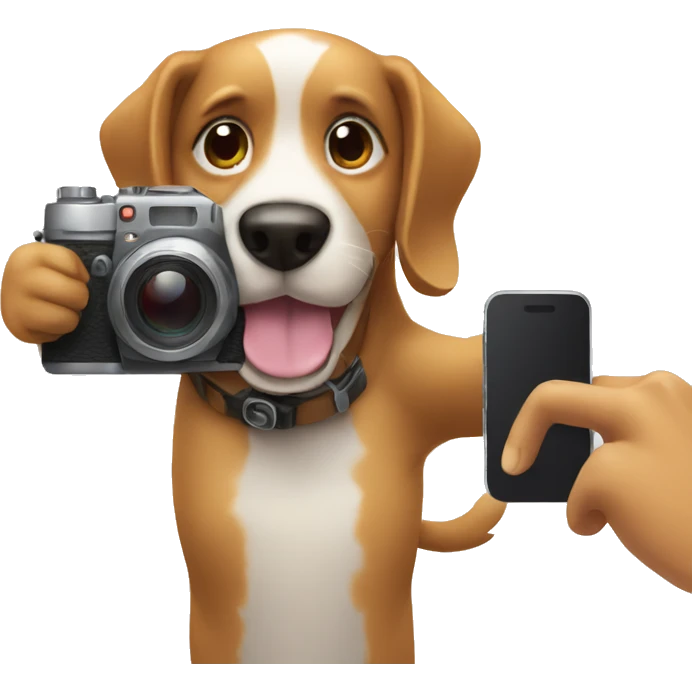 Dog taking selfie arm out holding camera  emoji