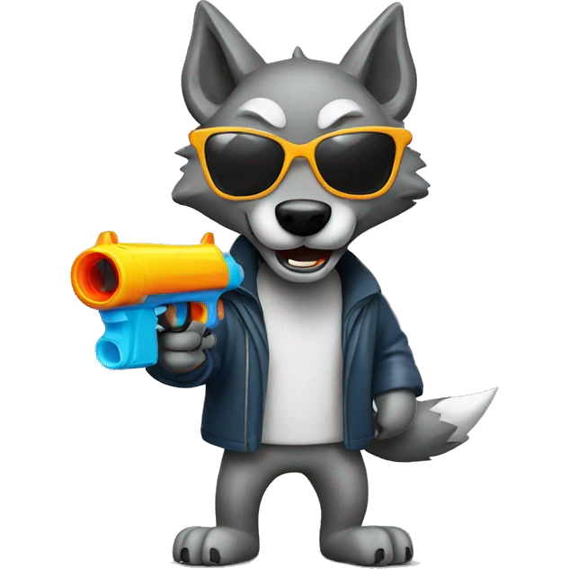 Wolf with sunglasses pointing a water gun emoji