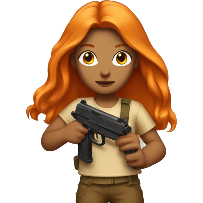 Tan girl with long orange hair holding a gun emoji