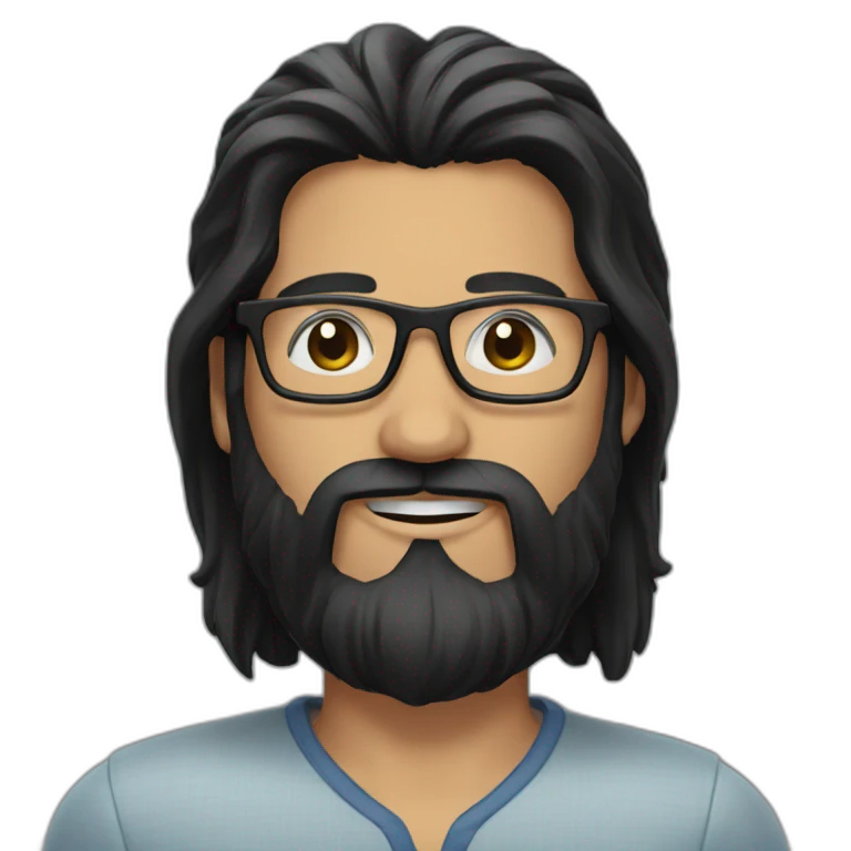 Man with long black hair and beard and glasses emoji