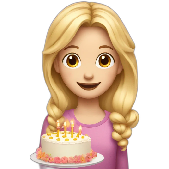 A blonde girl with flowers celebrating with her family a 10th birthday with a cake emoji