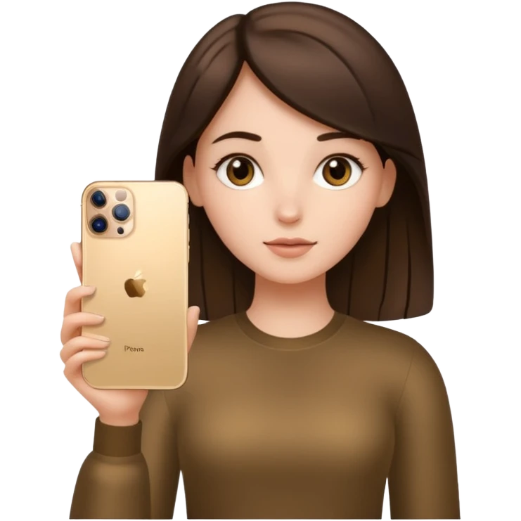 brunette girl holding iphone 16 pro max gold emoji