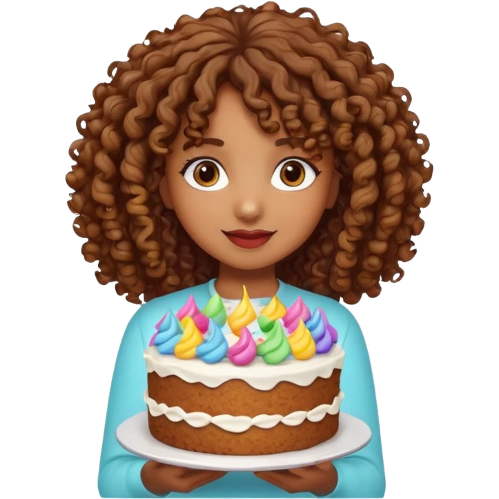 Brown Curly haired girl with a cake emoji