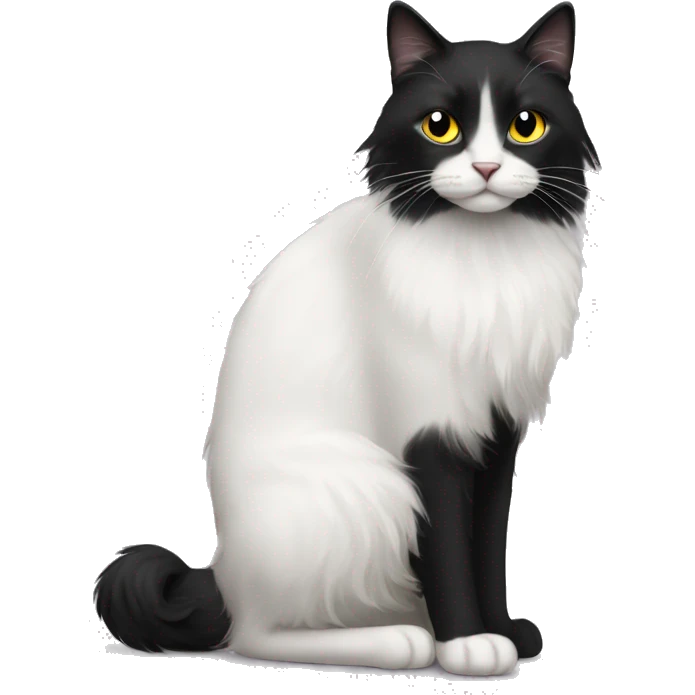 black cat long haired with muzzle half white emoji