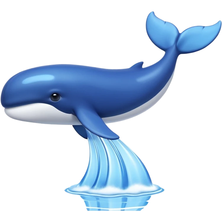 A 3D cartoon whale tail rising from the water, smooth surface reflection, ocean background, Memoji-style. emoji