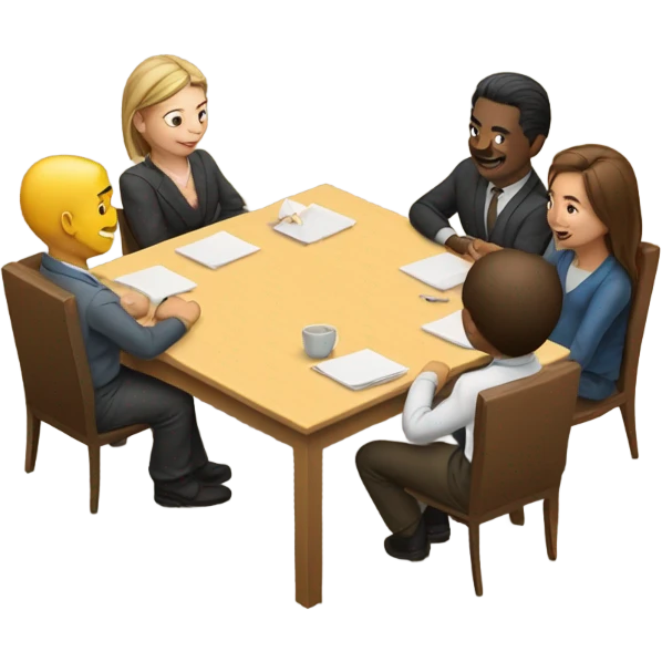 6 people sitting either side of a square table emoji