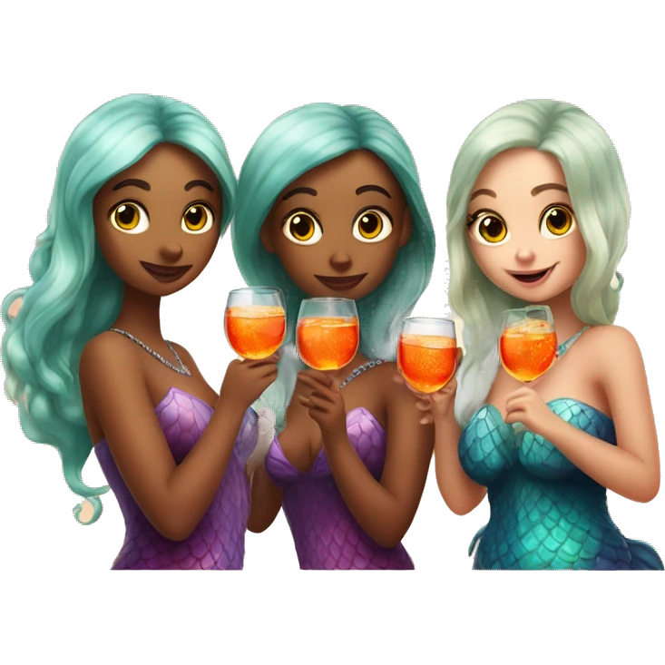 Three beautiful mermaids drinking aperol emoji