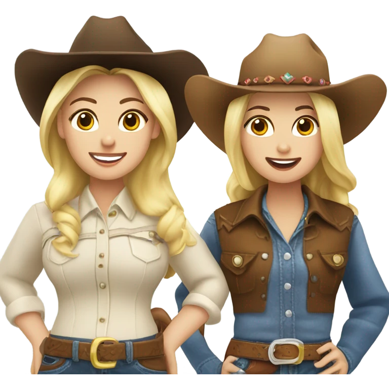 Two blonde cowgirls and one brunette cowgirl emoji