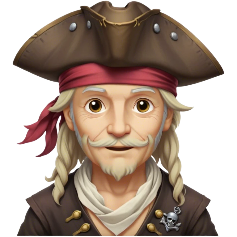 Clash of Clans aesthetic: Beautiful and Majestic Pirate Portrait Emoji, Rendered in serene confidence with a gentle, enigmatic smile and a regal tricorn hat, showcasing a distinguished, weathered build with a timeless bandana and soft, wise eyes in natural skin tone, Simplified yet exquisitely endearing features, highly detailed, glowing with a soft, drowsy maritime light, high shine, calm and heroic, stylized with an air of legendary seafaring elegance, soft glowing outline, capturing the essence of a majestic pirate whose noble spirit inspires epic adventures! emoji