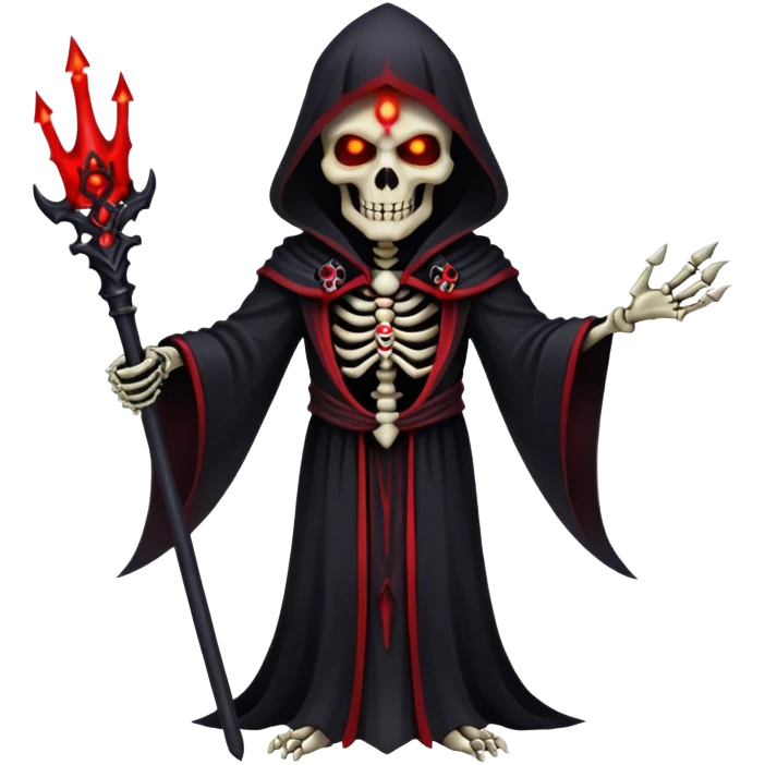 evil dark skeleton lich with black robes and red glowing eyes emoji