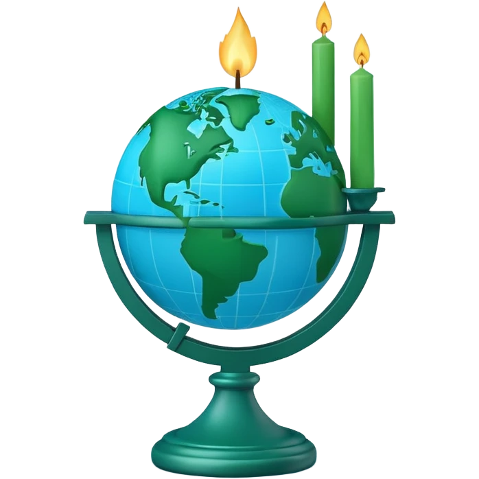 3D emoji style globe with simple candlestick chart in front, minimal design, no calculator, no coins, no money symbols, no dollar signs, clean professional look, transparent background emoji