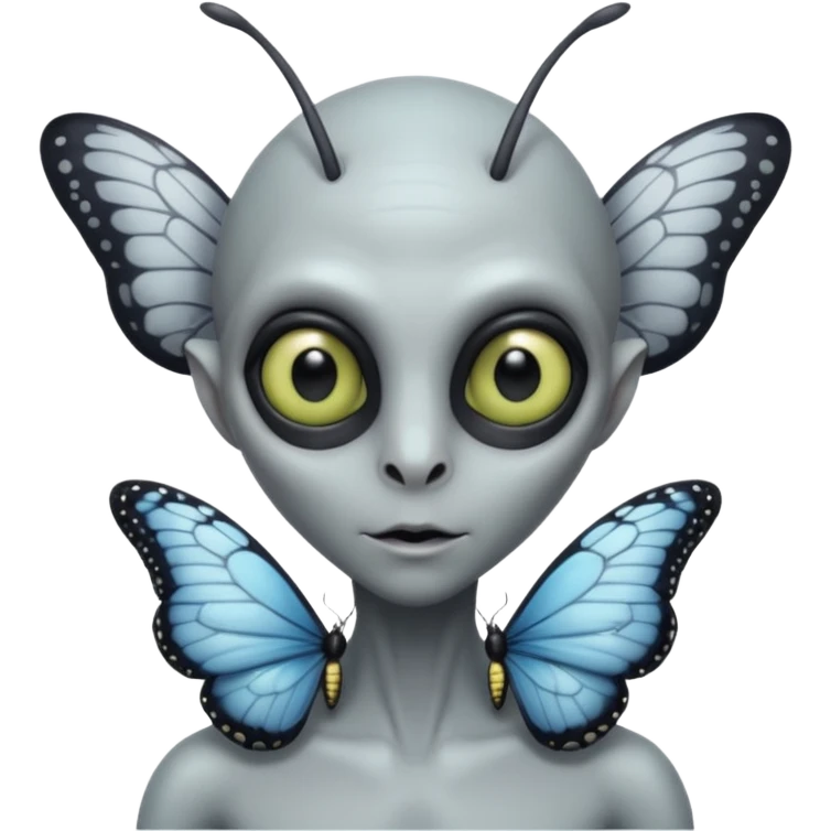 an grey alien with a butterfly on shoulder emoji
