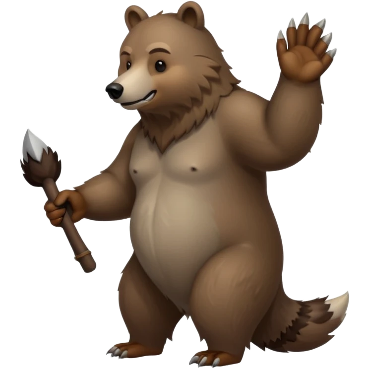Grizzly bear with a wolf’s tail, fluffy neck fur, and long downward pointing tusks emoji