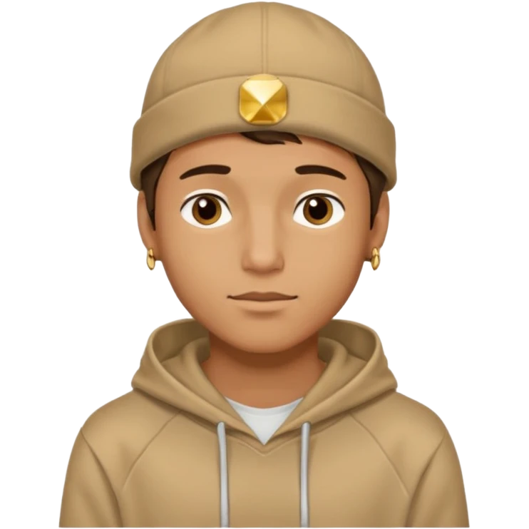 {
  "type": "human",
  "look": "male, tan hoodie, brown cap, gold jewelry, calm face, front view",
  "description": "a young man wearing a hoodie and cap, looking relaxed and confident"
} emoji