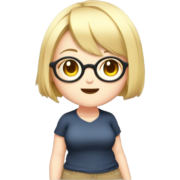 Chubby anime girl with glasses and short blonde hair full body emoji
